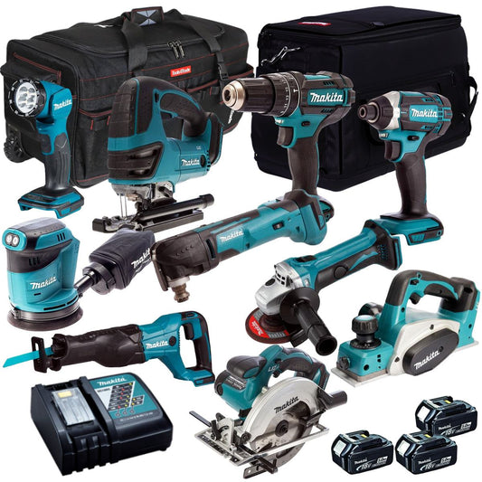 Makita 18V 10 Piece Power Tool Kit with 3 x 5.0Ah Batteries Charger T4TKIT-262